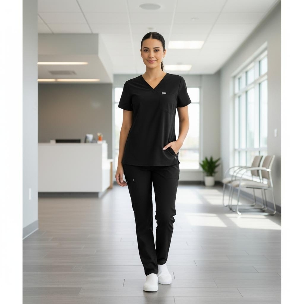Figs Black Catarina Scrub Top Size XL